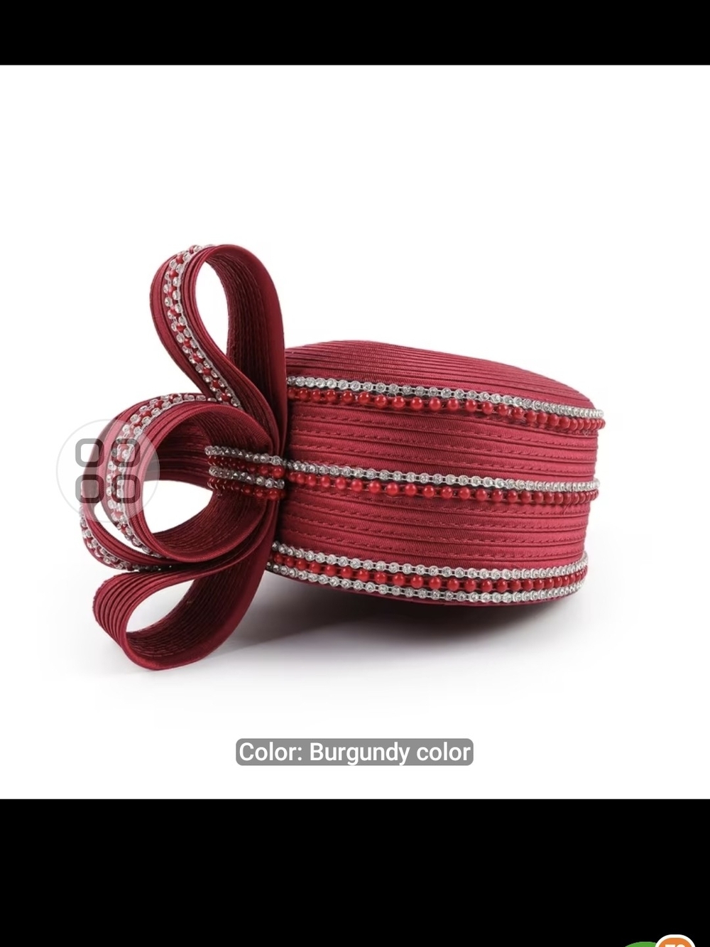 Burgundy Decorative Hat Bow with Rhinestone Trim